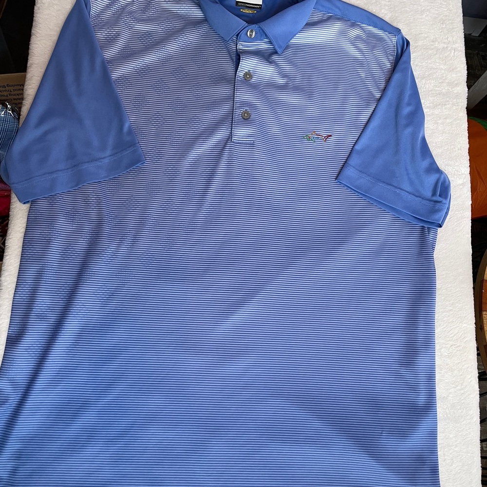 Greg Norman Collection Light Blue Polo   stripped front blue back 003